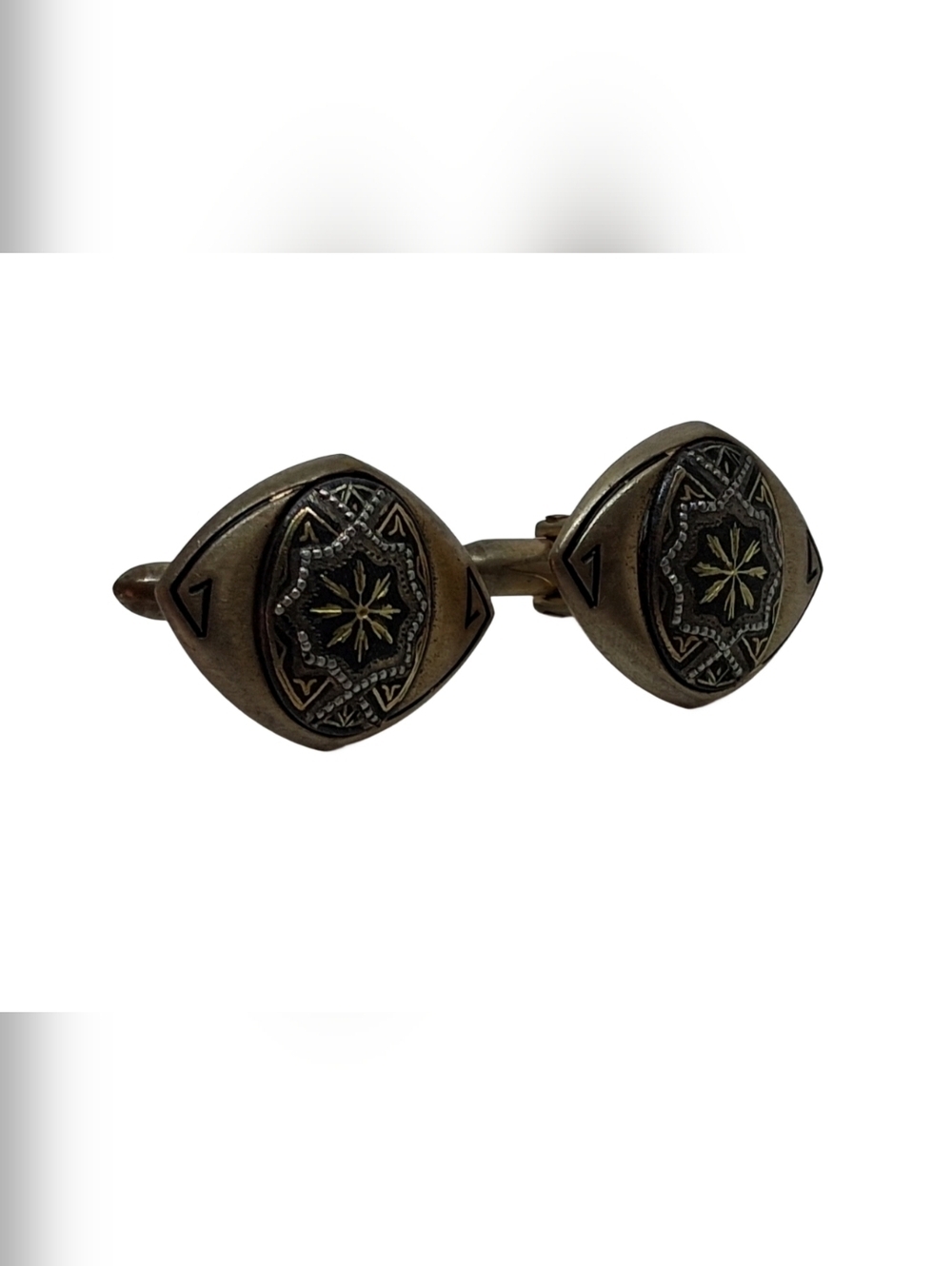 Vintage SWANK Silver Tone & Gold Tone Etched Starburst Cufflinks - Mid Century
